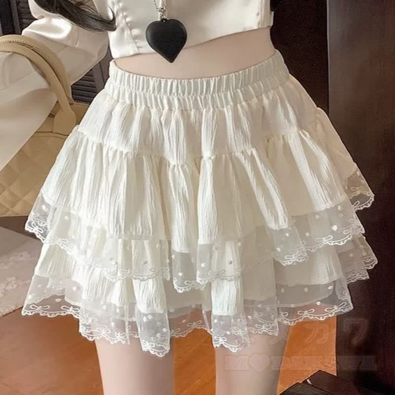 Zweiteiliges Set aus süßem Kurzarm-T-Shirt mit Schleife und Polka-Dots sowie einem Rock mit elastischem Bund - image 7