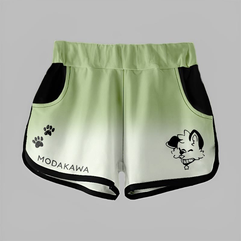 MODAKAWA X popipeko Shorts mit Farbverlauf und Welpenprint - Green&White - 5XL - image 8