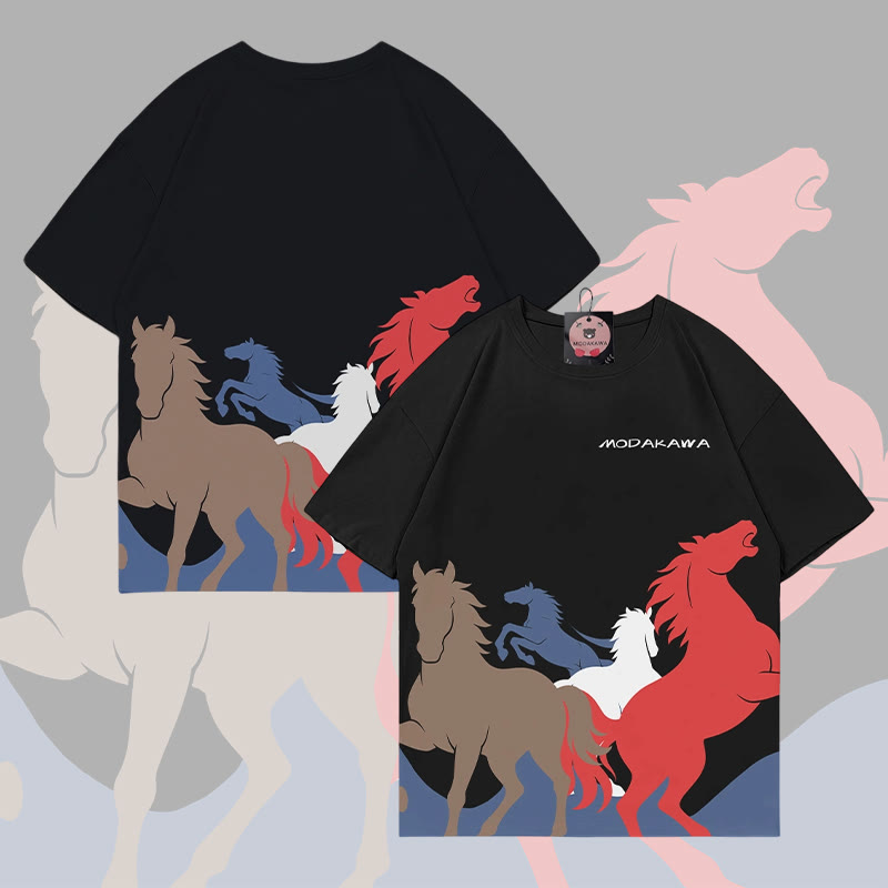MODAKAWA T-Shirt mit Allover-Print eines galoppierenden Pferdes - Black - 5XL - image 2
