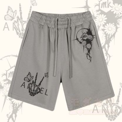 MODAKAWA Shorts mit Blumen-Skelett-Hand-Grafik und Kordelzug - Grau - 2XL - image 3