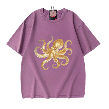Modakawa Vintage T-Shirt mit Oktopus-Motiv, gewaschen, 100 % Baumwolle - Purple - 5XL - image 6