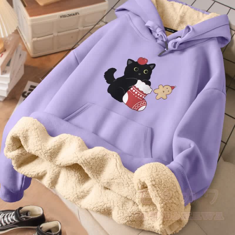 MODAKAWA Winter-Hoodie mit Weihnachtsmotiv (schwarze Katze), dick gefüttert mit Fleece - Lila - 2XL - image 3