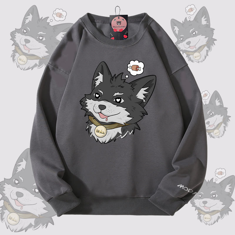 MODAKAWA Koda Thinking About Meat Grafik Unisex Sweatshirt - Dark Grey - 5XL - image 5