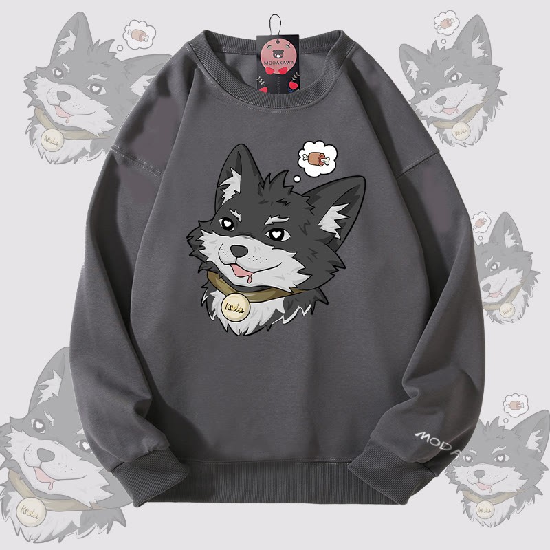 MODAKAWA Koda Thinking About Meat Grafik Unisex Sweatshirt - Dark Grey - 5XL - image 5