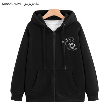 Verspieltes Kapuzenpullover mit Reißverschluss und Welpen-Grafik - Schwarz - 5XL - image 6