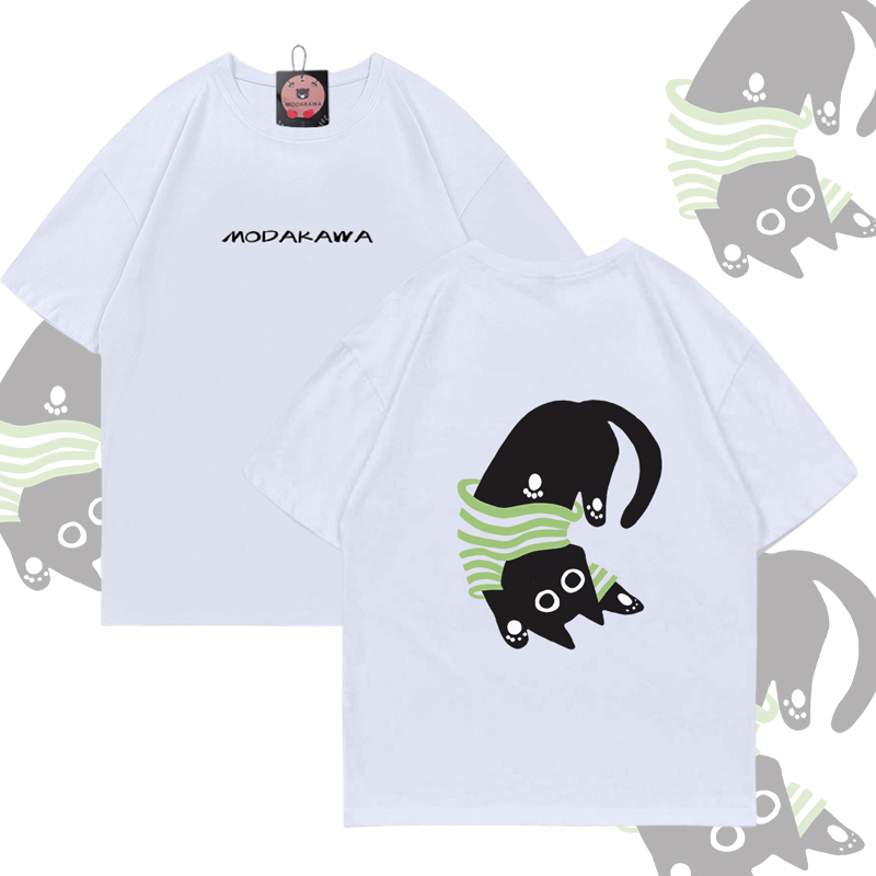 Modakawa Baumwoll-T-Shirt mit umgedrehter schwarzer Katze - White - 5XL - image 3