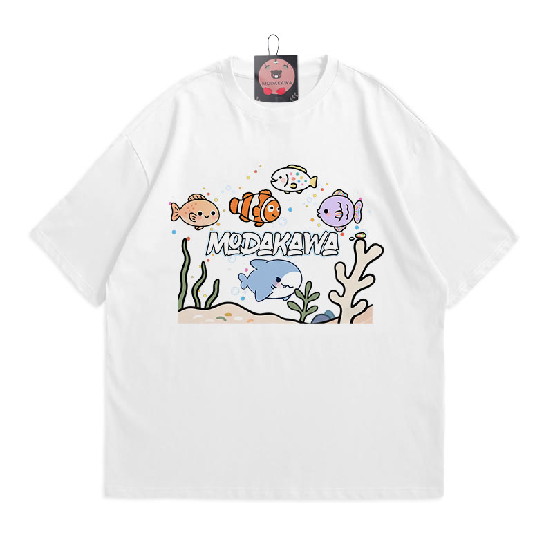 Modakawa T-Shirt mit Ozeanwelt-Buchstabenprint - White - 5XL - image 3