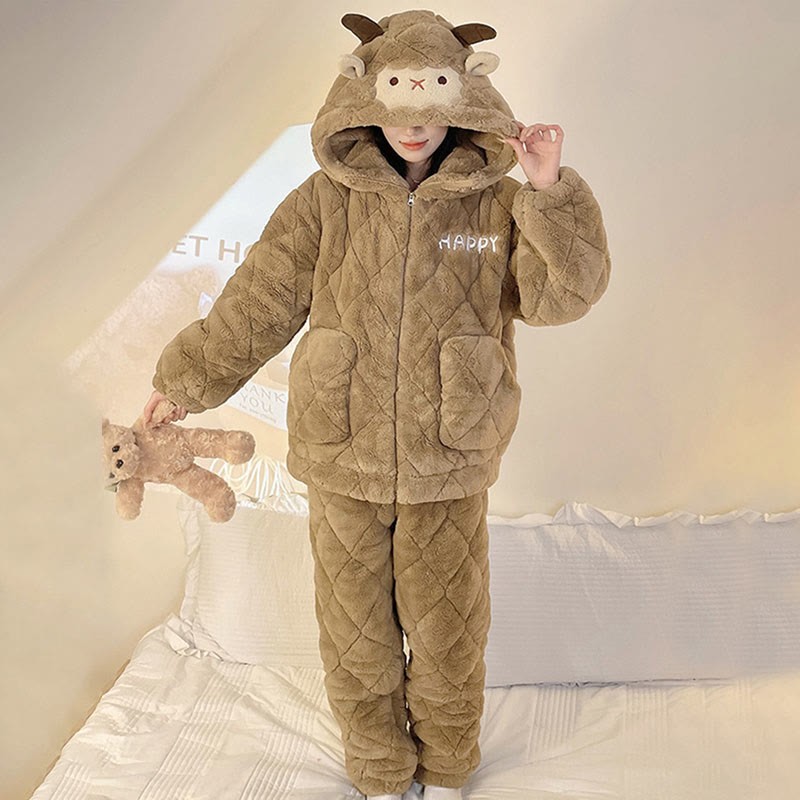 Pyjama-Set mit Kapuze und Lammplüsch - image 4