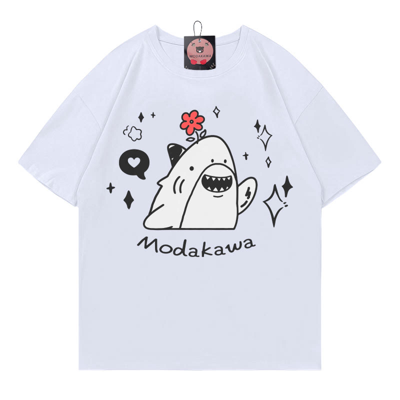 MODAKAWA T-Shirt mit Hai-Blumen-Buchstabenprint - White - 5XL - image 3