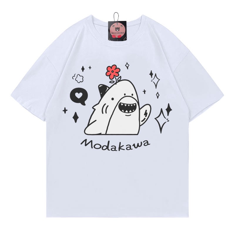 MODAKAWA T-Shirt mit Hai-Blumen-Buchstabenprint - White - 5XL - image 3