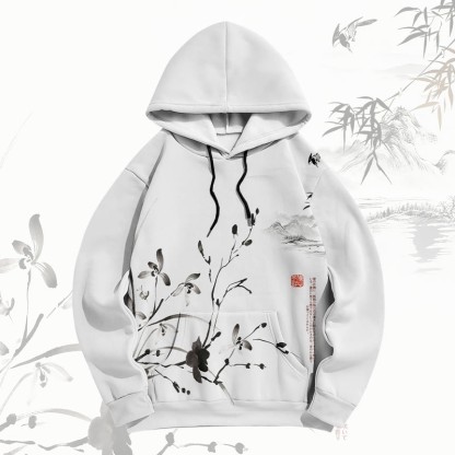 MODAKAWA Vintage Bambusblumen-Tuschemalerei-Pullover-Hoodie - White - 8XL - image 2