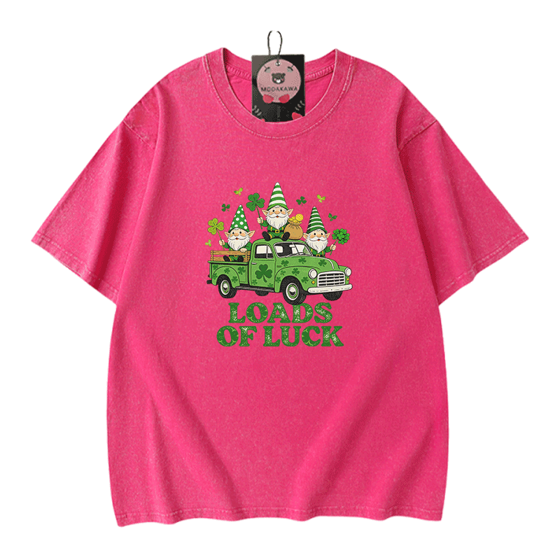 Lucky LOADS OF LUCK St. Pakrit's Day Grafik Modakawa Vintage gewaschenes T-Shirt aus 100% Baumwolle - Rose Red - 5XL - image 5