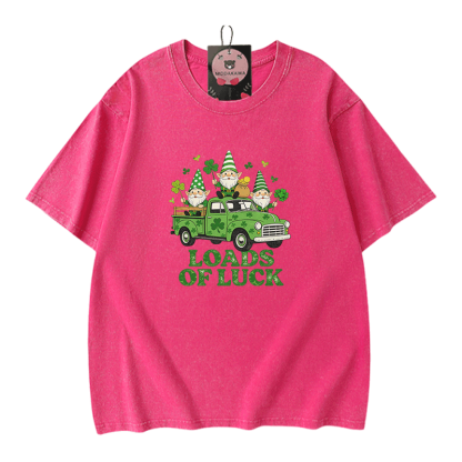 Lucky LOADS OF LUCK St. Pakrit's Day Grafik Modakawa Vintage gewaschenes T-Shirt aus 100% Baumwolle - Rose Red - 5XL - image 5