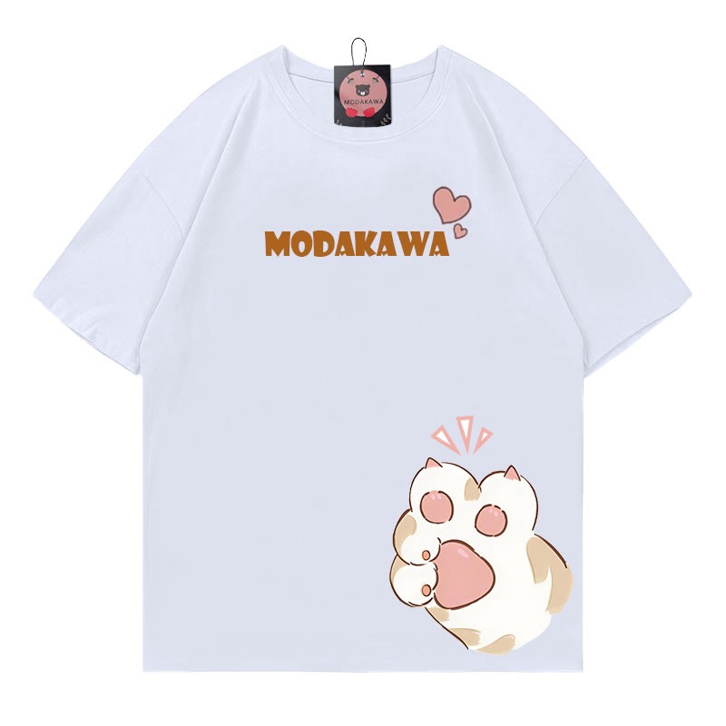 MODAKAWA T-Shirt mit Katzenpfoten-Schriftzug - White - 5XL - image 4