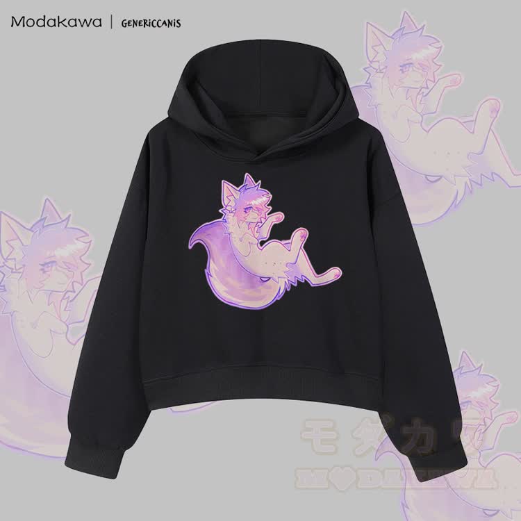 MODAKAWA X genericcanis Fox Graphic Cropped Cotton Hoodie - Schwarz - 3XL - image 3