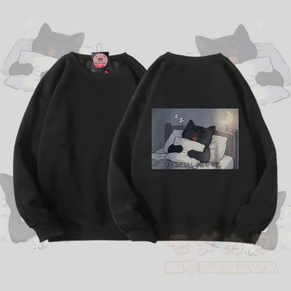 MODAKAWA Unisex-Sweatshirt mit schlafender schwarzer Katze (Grafik) - Schwarz - 5XL - image 3
