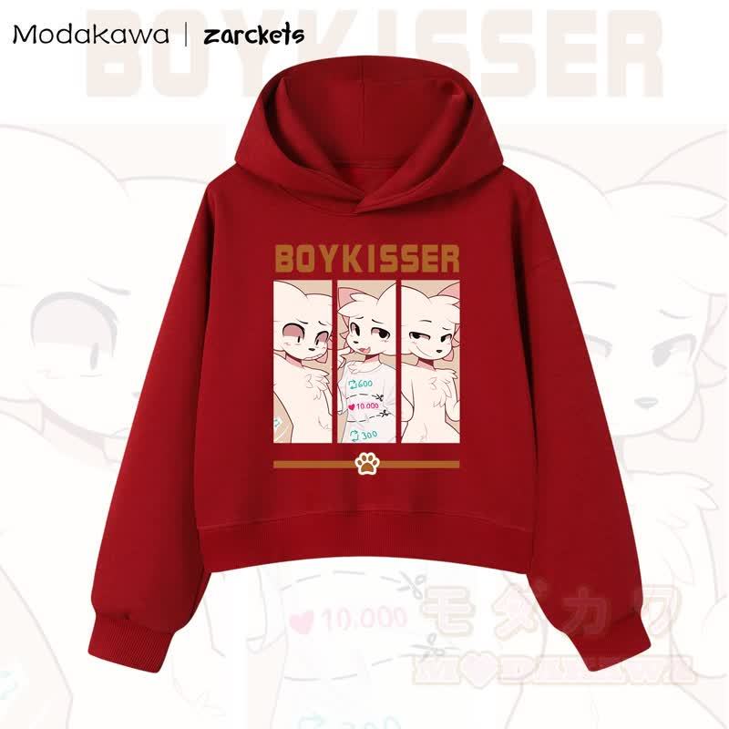 MODAKAWA X zarckets BOYKISSER Cropped Cotton Hoodie mit Katzenmotiv - Rot - 3XL - image 11