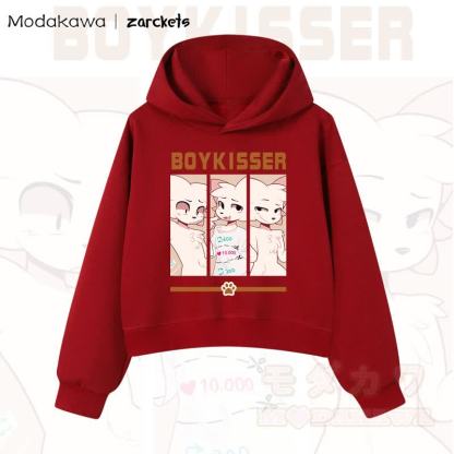 MODAKAWA X zarckets BOYKISSER Cropped Cotton Hoodie mit Katzenmotiv - Rot - 3XL - image 11