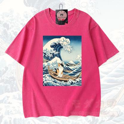 MODAKAWA Anime Grafik Vintage gewaschenes T-Shirt aus 100% Baumwolle - Rosenrot - 3XL - image 8