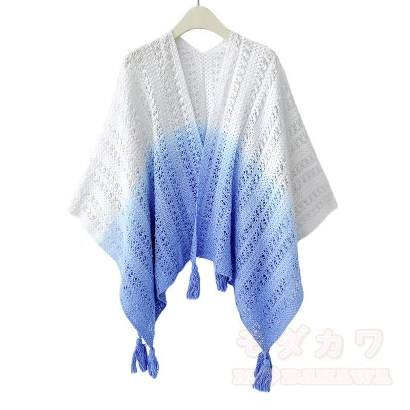 Dreiteiliges Set bestehend aus einem Top mit Farbverlauf, Lochmuster, Spitzenunterwäsche und einer weiten Hose - Blauer Schal - 4XL - image 7
