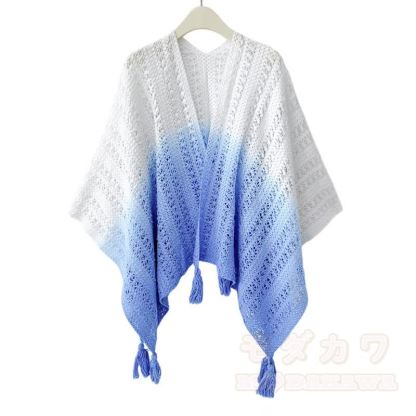 Dreiteiliges Set bestehend aus einem Top mit Farbverlauf, Lochmuster, Spitzenunterwäsche und einer weiten Hose - Blauer Schal - 4XL - image 7