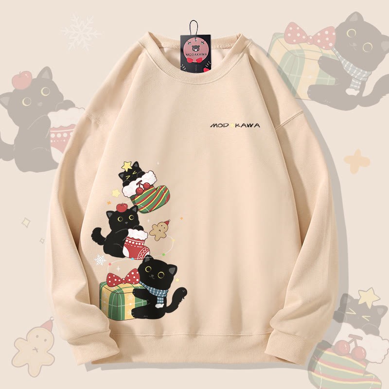 MODAKAWA Unisex-Sweatshirt mit Weihnachtsmotiv (Schwarze Katze) - Apricot - 5XL - image 3