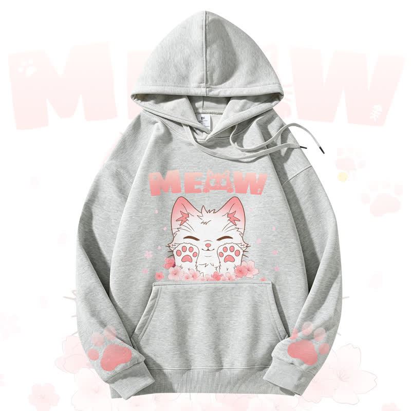 MODAKAWA MEOW Kapuzenpullover mit niedlichem Katzenmotiv und Fleece-Futter - Grey - 3XL - image 4