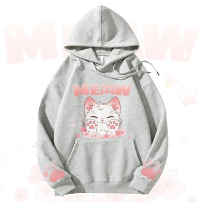 MODAKAWA MEOW Kapuzenpullover mit niedlichem Katzenmotiv und Fleece-Futter - Grey - 3XL - image 4