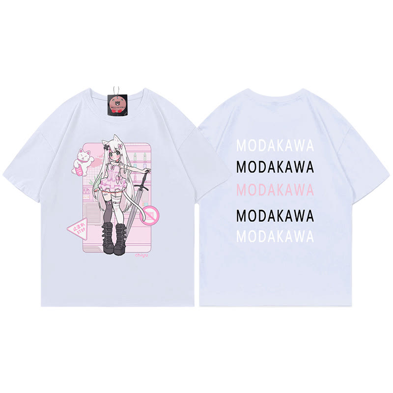 MODAKAWA X airii.exe T-Shirt mit Buchstabendruck „Kitty Girl“ aus 100 % Baumwolle - White - 5XL - image 3