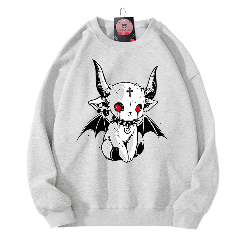 MODAKAWA Katzen- und Teufelsgrafik-Sweatshirt mit Rundhalsausschnitt - Hellgrau - 3XL - image 4