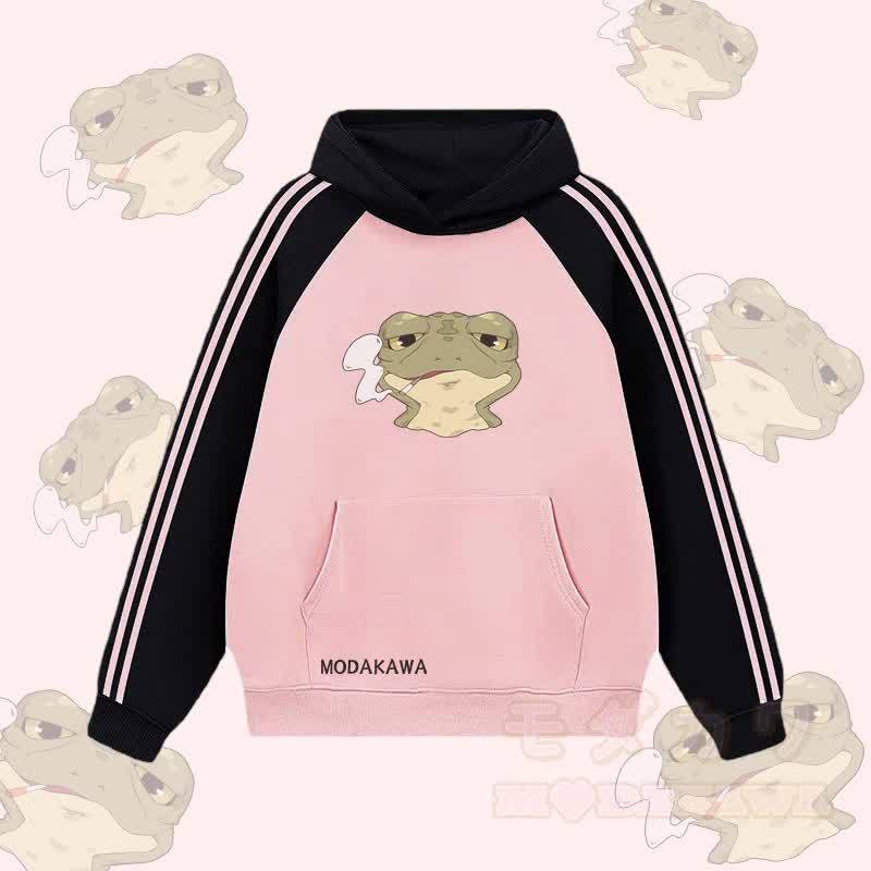 MODAKAWA Smoking Frog Graphic Farben Block Fleece Lined Hoodie - Rosa - 2XL - image 3