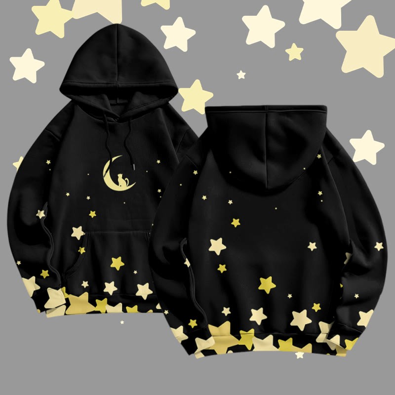 MODAKAWA Pullover-Hoodie mit Sternen- und Mondgrafik-Allover-Print - Black - 8XL - image 3