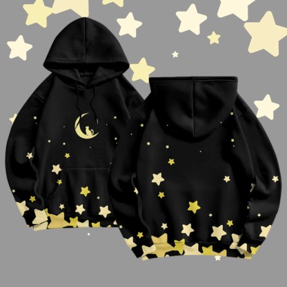 MODAKAWA Pullover-Hoodie mit Sternen- und Mondgrafik-Allover-Print - Black - 8XL - image 3