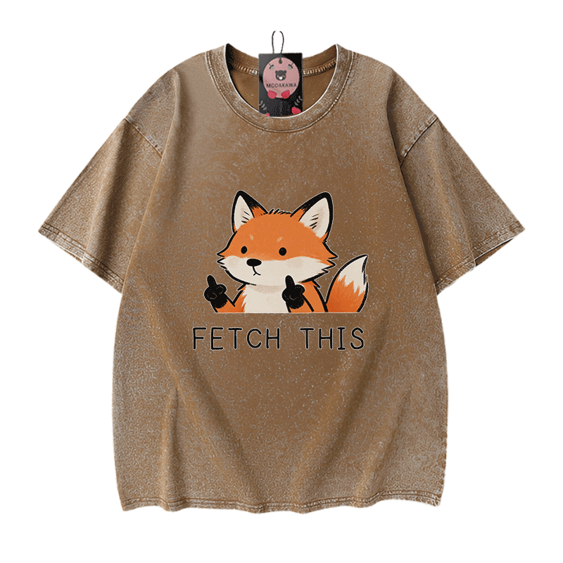 Hol dir dieses Modakawa Vintage T-Shirt mit Fuchs-Motiv aus gewaschener 100% Baumwolle! - Brown - 5XL - image 7