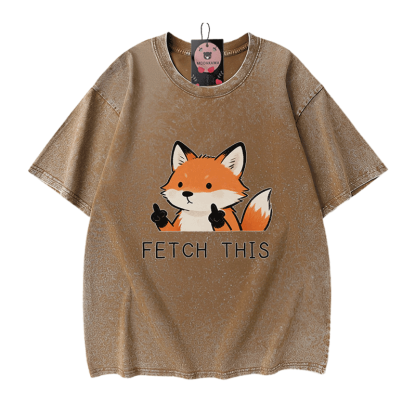 Hol dir dieses Modakawa Vintage T-Shirt mit Fuchs-Motiv aus gewaschener 100% Baumwolle! - Brown - 5XL - image 7