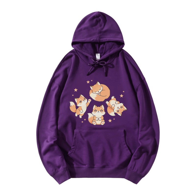 Modakawa Hoodie mit niedlichem Fuchs-Motiv, locker geschnitten, aus Baumwollmischgewebe - Purple - 5XL - image 6