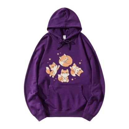 Modakawa Hoodie mit niedlichem Fuchs-Motiv, locker geschnitten, aus Baumwollmischgewebe - Purple - 5XL - image 6