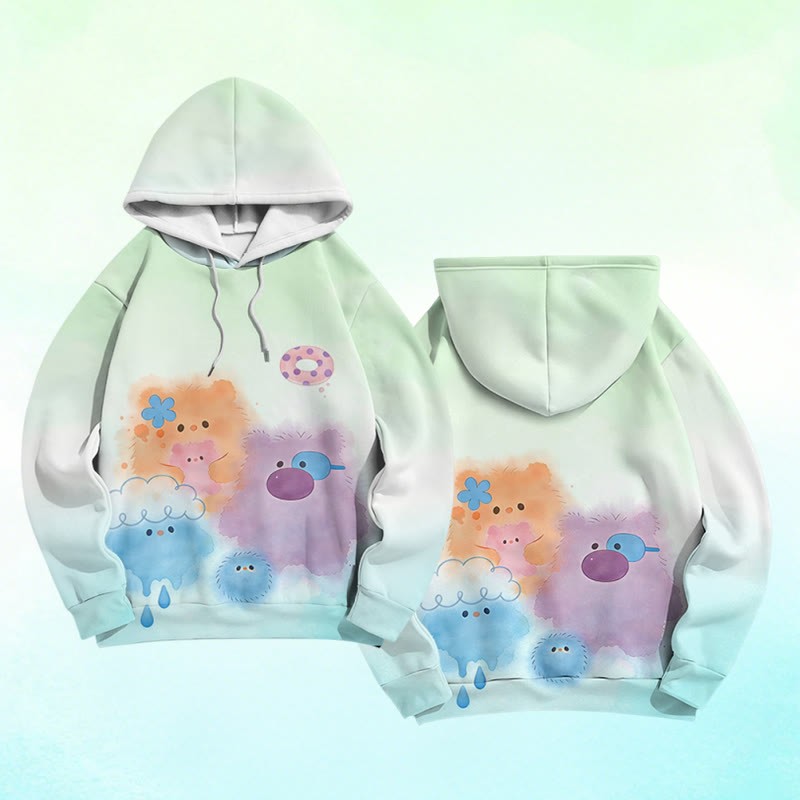 Modakawa Pullover-Hoodie mit flauschigem, buntem Monster-Modifikator und Farben -Design - Green - 6XL - image 3