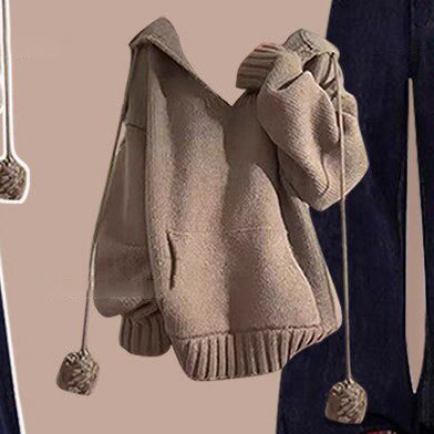 Zweiteiliges Set aus Strickpullover und Jeans im Preppy-Stil - Kaffee-Top - 4XL - image 9