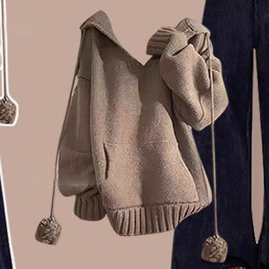 Zweiteiliges Set aus Strickpullover und Jeans im Preppy-Stil - Kaffee-Top - 4XL - image 9