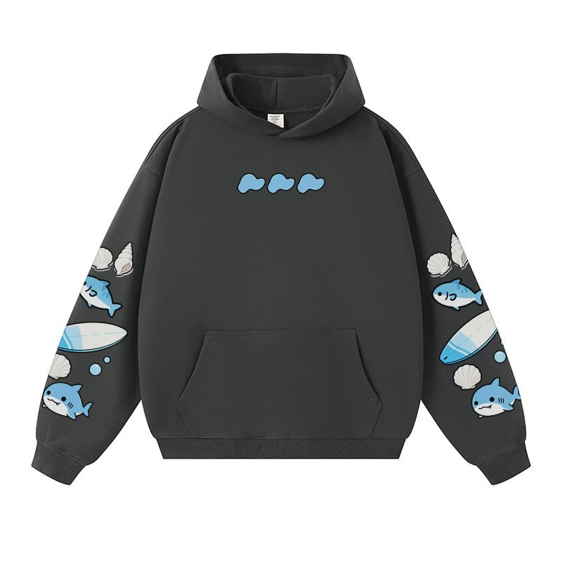 Warmer, dicker Hoodie mit fröhlicher Haifisch-Muschel-Grafik - Dark Grey - 3XL - image 4