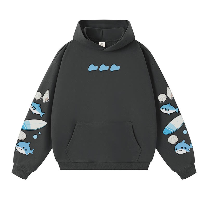 Warmer, dicker Hoodie mit fröhlicher Haifisch-Muschel-Grafik - Dark Grey - 3XL - image 4