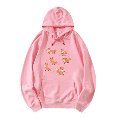 Modakawa Hoodie mit Happy Fox Grafik und lockerer Passform aus Baumwollmischgewebe - Pink - 5XL - image 4