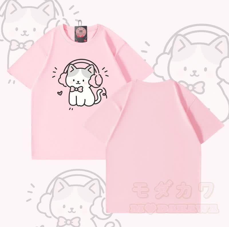 Modakawa T-Shirt mit Musikkatzen-Motiv aus 100 % Baumwolle - Rosa - 5XL - image 5