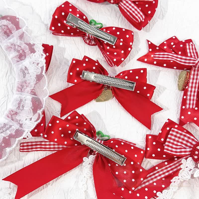 Sweet Lolita Mode: Haaraccessoires mit roter Schleife und weißen Punkten - image 6