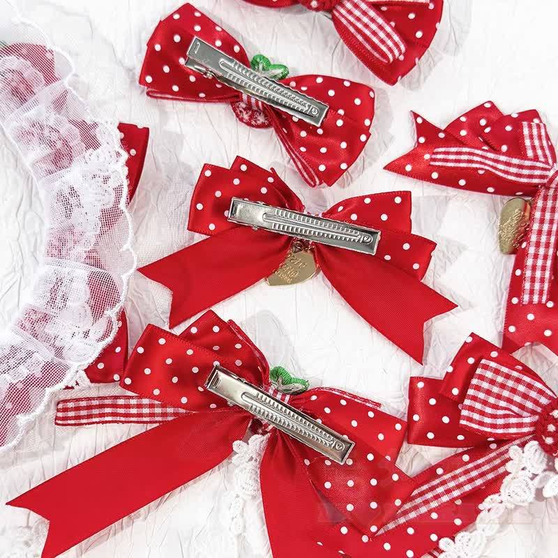 Sweet Lolita Mode: Haaraccessoires mit roter Schleife und weißen Punkten - image 6