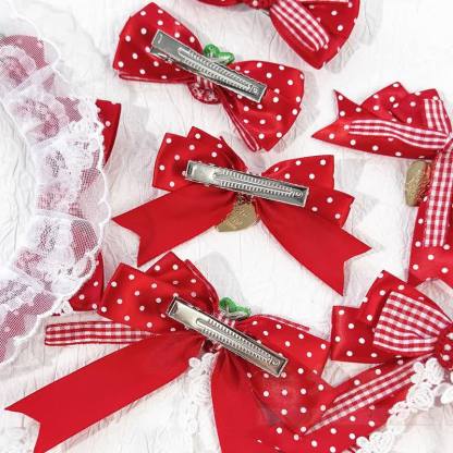 Sweet Lolita Mode: Haaraccessoires mit roter Schleife und weißen Punkten - image 6