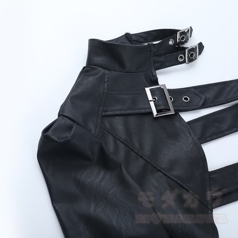 Vintage Punk Crop-Top aus Kunstleder mit passendem Karorock, zweiteiliges Set - image 9