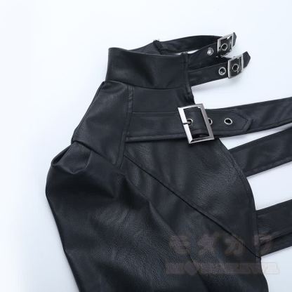 Vintage Punk Crop-Top aus Kunstleder mit passendem Karorock, zweiteiliges Set - image 9