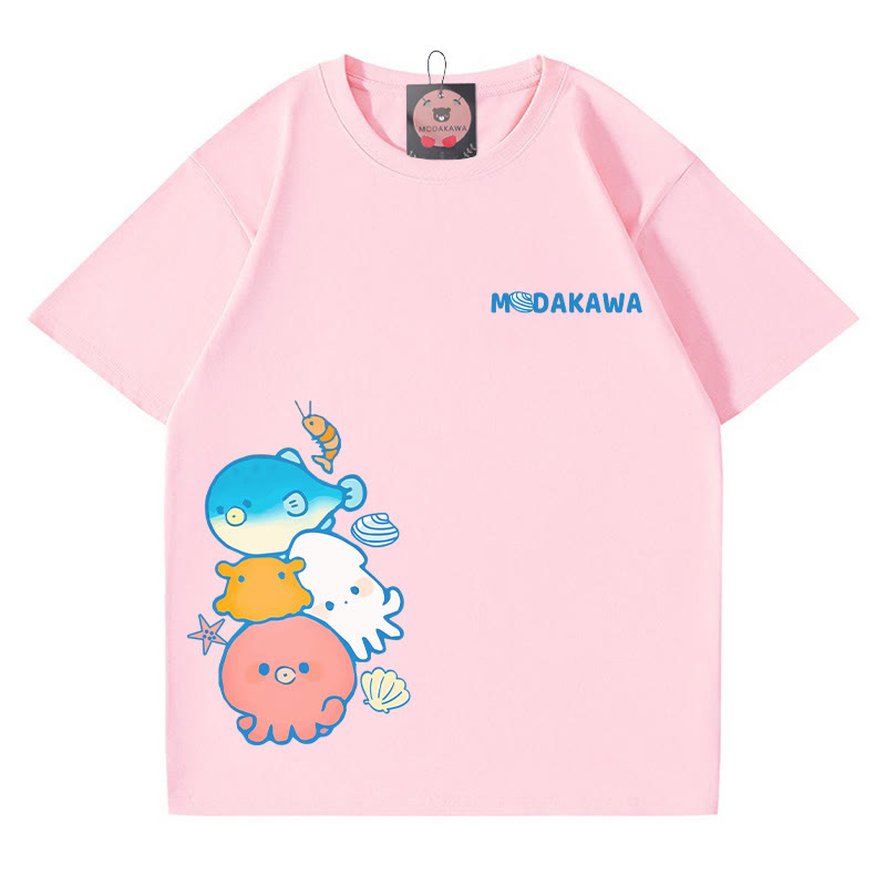 Modakawa T-Shirt mit Oktopus-Fisch-Buchstabenprint - Pink - 5XL - image 4